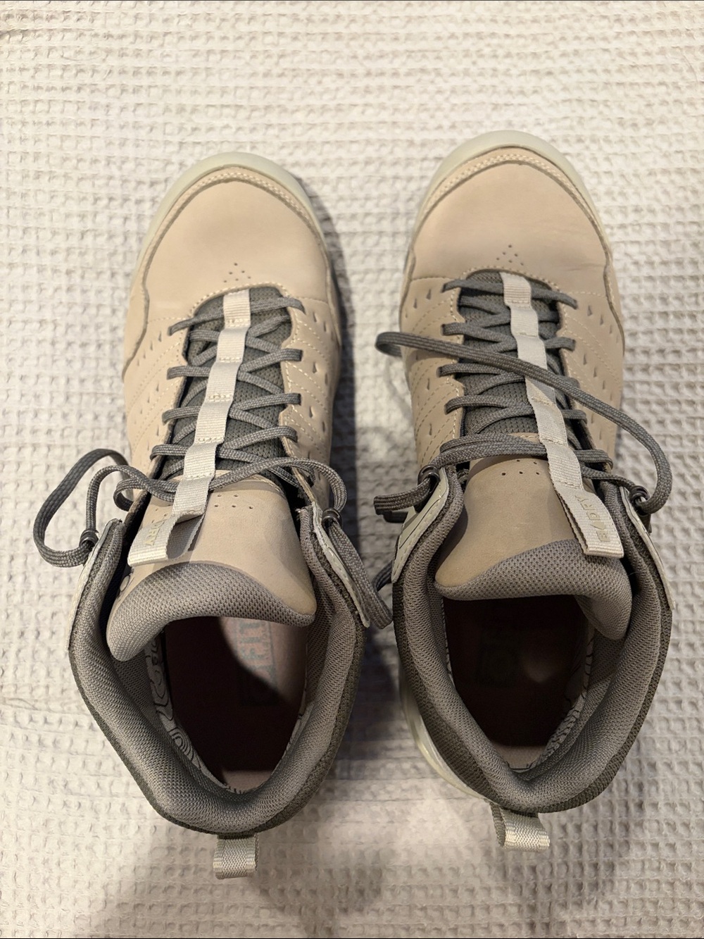 Men's Beige High-Top Boots with Gray Accents